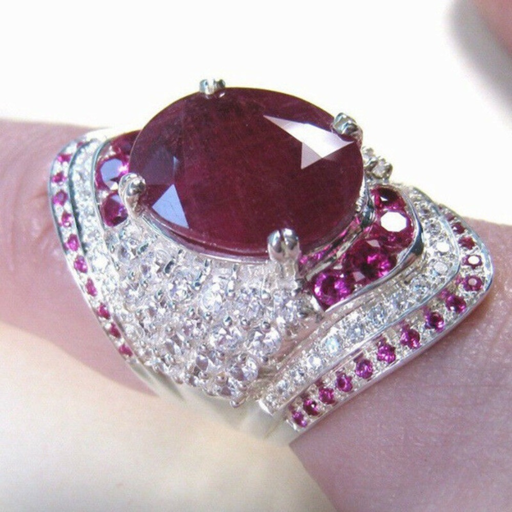 Fashion 925 Silver Filled Oval Cut Ruby Ring 6